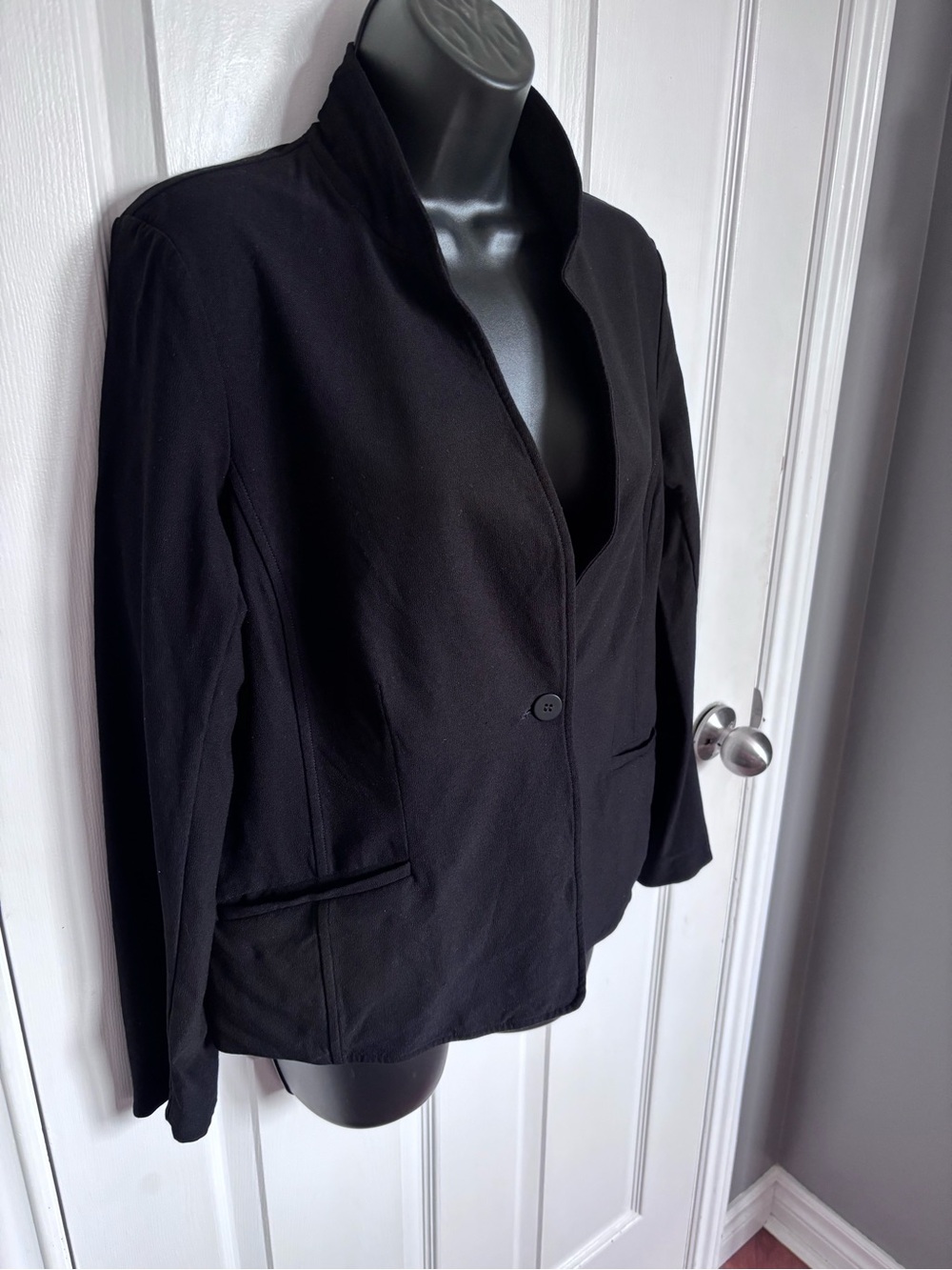 Eileen Fisher Black Washable Viscose Stretch Knit Open Front Cardigan Jacket M